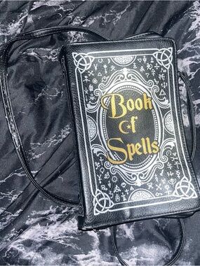 Witchy Book of Spells Crossbody Bag - Black with Gold & White Detailing